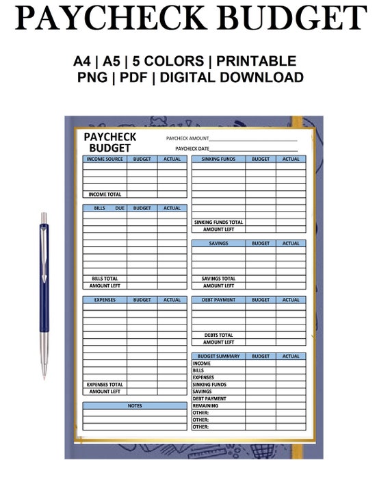 Paycheck Budget Printable Budget by Paycheck Paycheck Plan - Etsy