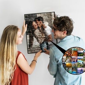 Custom Photo Mosaic Framed Poster, Personalized Mosaic, Picture Puzzle, Photo Collage Family Portrait, Custom Photo Anniversary Couple Gift