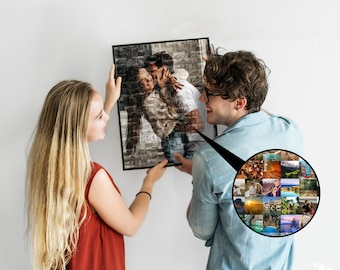 Custom Photo Mosaic Framed Poster, Personalized Mosaic, Picture Puzzle, Photo Collage Family Portrait, Custom Photo Anniversary Couple Gift