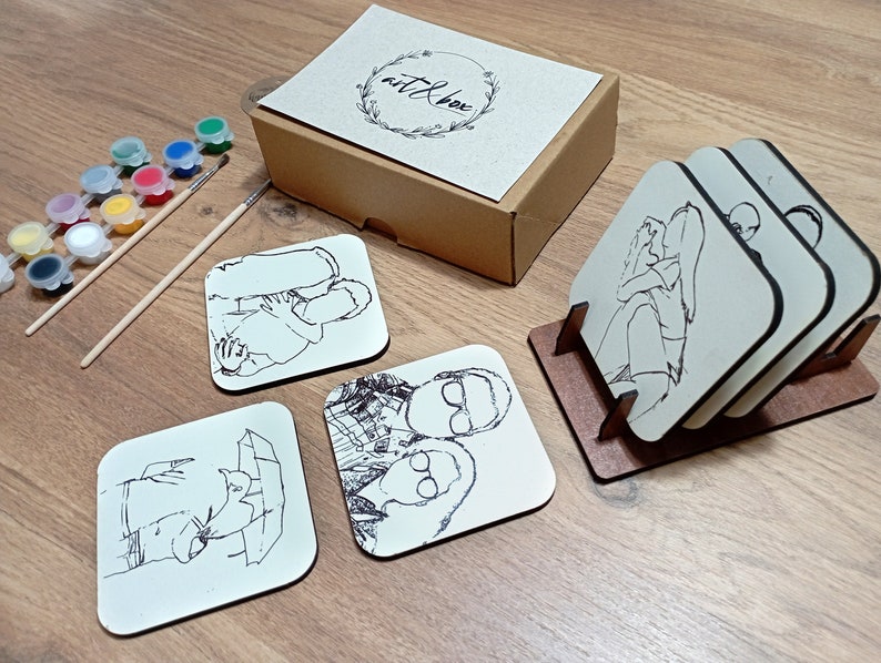 Personalized Couple DIY Photo Wooden Painting Kit, Couples Date Night