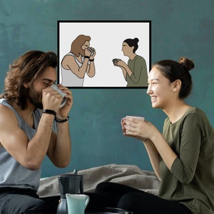 Custom Faceless Portrait from Photo, Framed Poster, Personalized Couple Portrait, Minimalist Portrait Art, Anniversary Wedding  Couple Gift