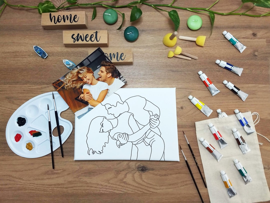 Personalized Couple Minimal Portrait DIY Painting Kit, Couples Date