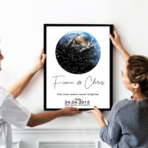 Custom Night Sky Map Framed Poster, Star Map by Date, Constellation Print, Personalized Star Chart, Engagement Anniversary Wedding Gift