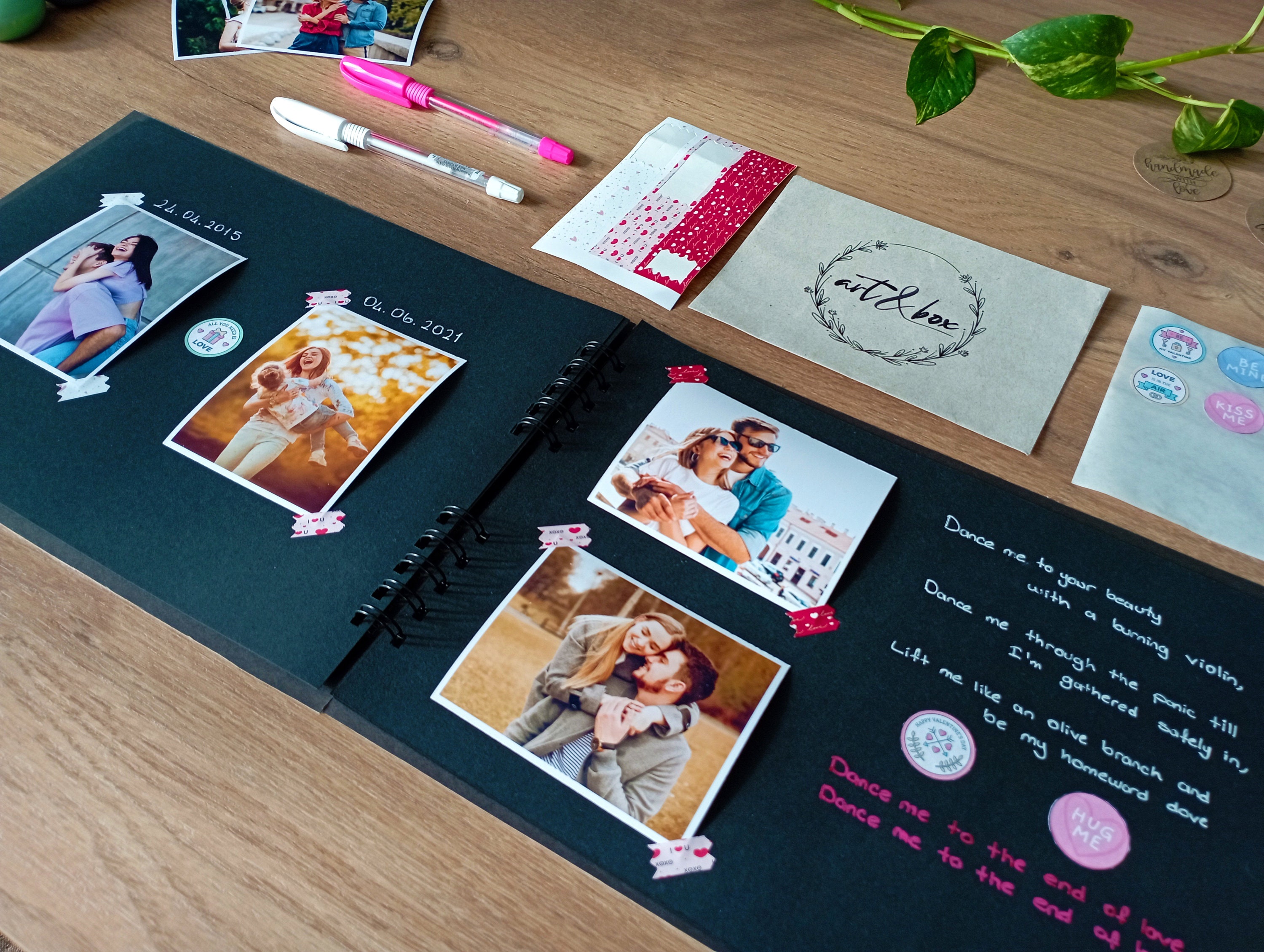 Handmade Scrapbook Photo Album, Black Pages, Couples Adventure Memory Book,  Custom Valentine's Gift, Anniversary Wedding Gift for Couples 
