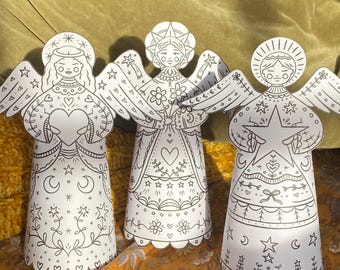 Weihnachtsengel-Set zum Ausdrucken • Bastelset zum Ausschneiden und Falten • Sofort-Download (3 Designs)