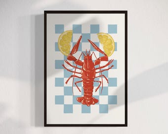 Zitrone Hummer Kunstdruck - Fruit de Mer Illustrationen - Küchenkunst - A5, A4, A3
