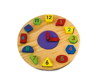 UCO wooden clock with movable needles, wooden educational clock toy