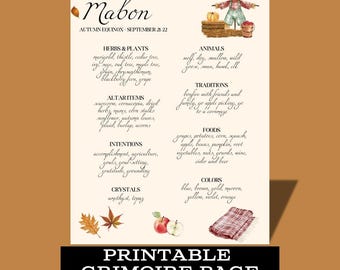 Mabon, Autumn Equinox, Grimoire Pages, Pagan, Book of Shadows, Printable, Witchy