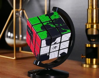 Cubo de mapamundi 3x3: rompecabezas decorativo de geografía, regalo de viaje original con soporte (5,7 cm)
