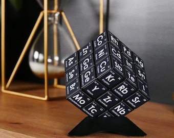 Cubo de la tabla periódica 3x3: rompecabezas para geeks de química, ciencia o regalo para estudiantes con base (5,7 cm)