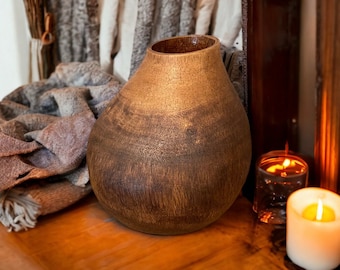 Hand carved wood vase