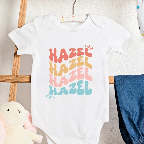 Hazel Baby Onesie, Name Reveal Baby Bodysuit, Newborn Gift, Cute Baby Outfit, Baby Girl Onesie With Name, Infant Sleepsuit Boho Retro Style