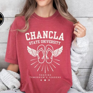Chancla Wings University Comfort Colors T-shirt, Childhood Chancleta Funny Shirt, Flying Chancla Graphic Top, Funny Latino Humor Gift,