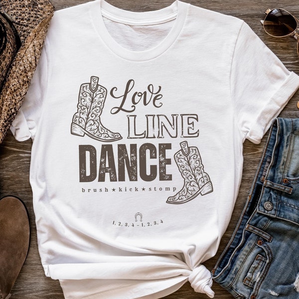 Love Line Dance Cowgirl Boots Shirt, Country Music T-shirt, Line Dance Gift Idea, Boho Western T-shirt for Women, Gift for Cowboy