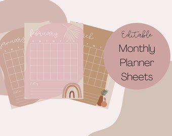 Digital Monthly Calendar Sheets