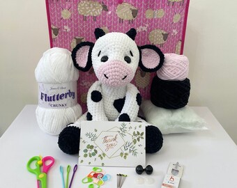 Dairy Cow Crochet Kit: Beginner Amigurumi Project with Pattern