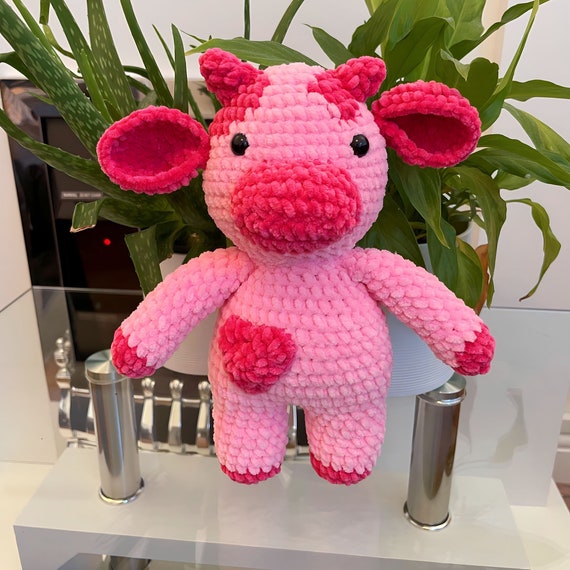 Large Crochet Cow Plush, Small Cow Amigurumi Cow Strawberry Cow