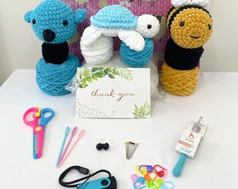 Amigurumi Crochet Beginner Kit: Animal Crochet Set with Chunky Yarn