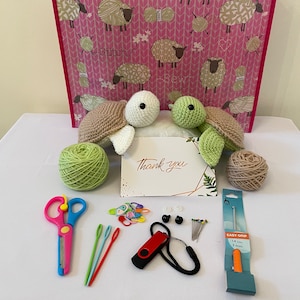 Medium Turtle Crochet Kit, Make Your Own Kit & Pattern, Beginner Friendly Animal Crochet Set, Amigurumi Beginner Craft Project, Starter Set