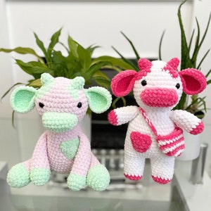 2in1 Crochet Cow Patterns, Cute Plush Standing and Sitting Toy Cow, Cuddly Stuffed Animal Gift, Beginner Friendly, Amigurumi Strawberry Cow