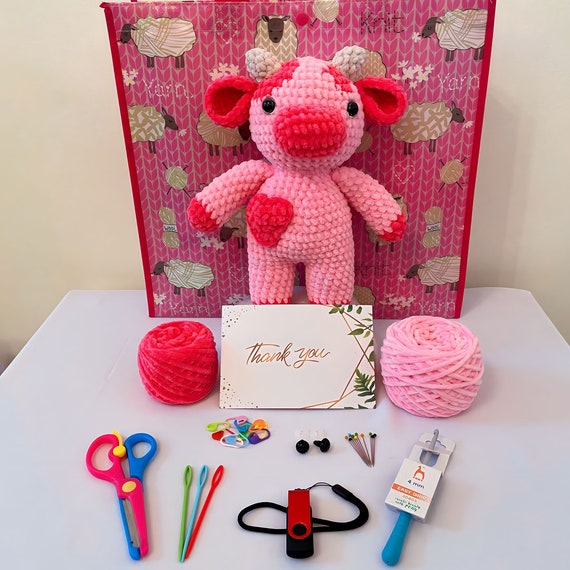 Plush Standing Cow Crochet Kit, Make Your Own Kit & Pattern