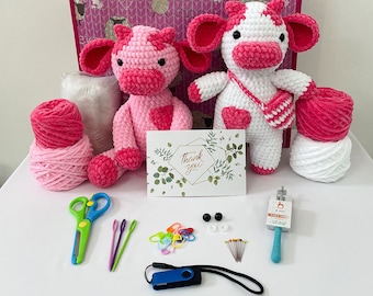 Crochet Cow Amigurumi Kit: Beginner Friendly Plush Toy Project
