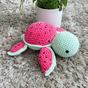 Modello tartaruga anguria all'uncinetto MEDIO, simpatico peluche, tartaruga all'uncinetto, regalo fatto a mano, animale di peluche coccoloso, adatto ai principianti, amigurumi