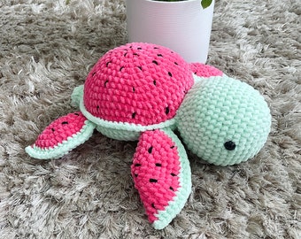 Crochet Watermelon Turtle Pattern: Medium Plushie Amigurumi (PDF Pattern)