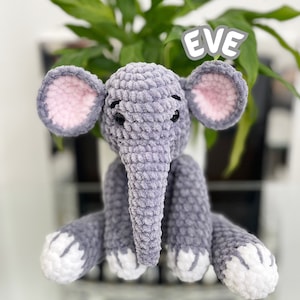 Crochet Eve The Elephant Pattern, Cute Plush Elephant, Crochet Elephant, Handmade Gift, Cuddly Stuffed Animal, Beginner Friendly PDF
