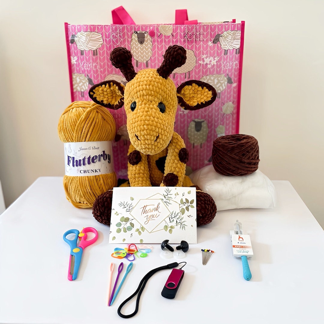 Jerry the Giraffe Crochet Kit, Make Your Own Kit & Pattern, Beginner