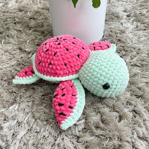 GRANDE modello di tartaruga all'uncinetto a forma di anguria, simpatica tartaruga giocattolo, regalo fatto a mano, tenero animale di peluche, modello adatto ai principianti, tartaruga amigurumi