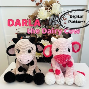 Darla la mucca da latte SCHEMA all'uncinetto, grazioso peluche, mucca all'uncinetto, regalo fatto a mano, animale di peluche coccoloso, adatto ai principianti, mucca amigurumi