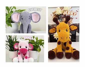 3in1 Häkel Bundle, Elefant, Giraffe, DairyCow Muster, süßer Plüsch Elefant, Gehäkelte Giraffe, Milch, handgemachtes Geschenk, Anfänger freundlich
