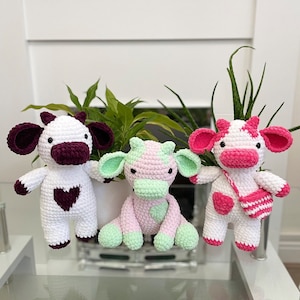 3in1 Crochet Cow Pattern, Cute Plush Crochet Cow, Crochet Amigurumi Pattern, Cuddly Stuffed Animal Gift, Beginner Friendly, Strawberry Cow