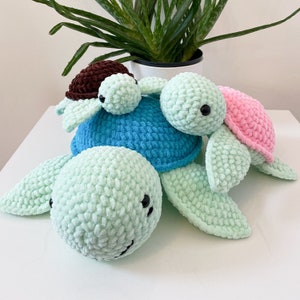 Schildkröten-Muster-Set, süßes Spielzeug, kleine / mittlere / große Schildkröten, kuscheliges Stofftier, anfängerfreundliches Muster, Amigurumi Schildkröte