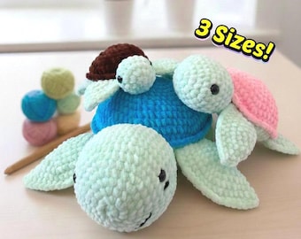 Crochet Amigurumi Turtle Pattern, 3 in 1 Beginner Friendly Bundle, Easy Stuffed Sea Turtle Plushie, PDF Pattern