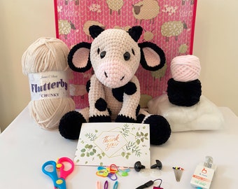 Dairy Cow Crochet Kit: Beginner Amigurumi Project with Pattern