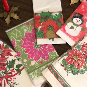 Vintage Christmas Tablecloth, Vintage Christmas Table Cover, Vintage Bridge Cover, Paper Tablecloth, Disposable, Poinsettia, Snowman