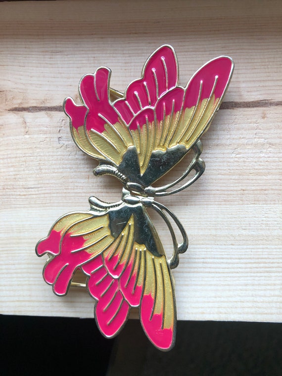 Vintage 1980’s Gold Metal Enamel Butterfly Belt B… - image 4