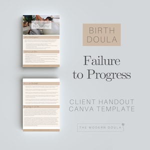 Op de afbeelding: Een printbare handout-sjabloon voor geboorte-doulas met de titel "Gebrek aan voortgang". De sjabloon is ontworpen voor gebruik met Canva en is van The Modern Doula.