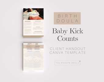 Tabla de conteo de patadas fetales: folleto para la clienta de doula y registro de movimientos del bebé (plantilla de Canva para descarga digital)