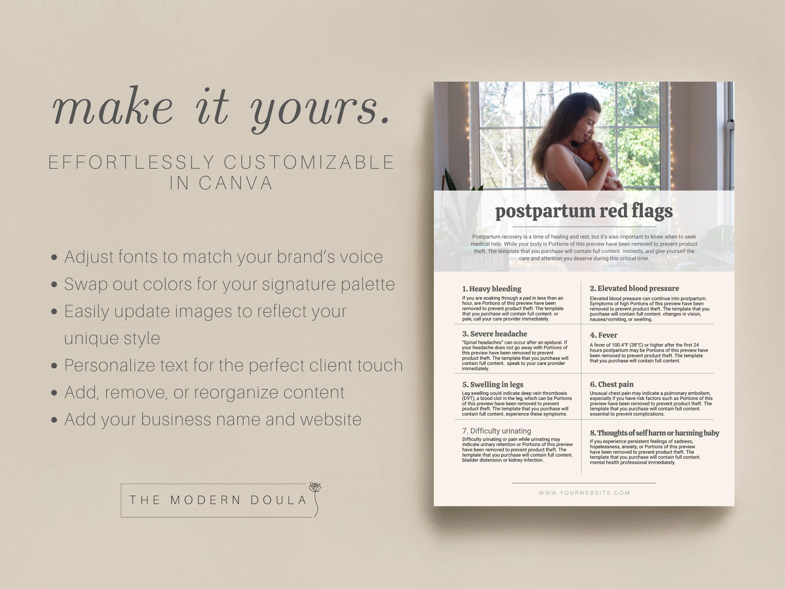 Postpartum Recovery Red Flags Handout, Doula Client Handout, Postpartum ...