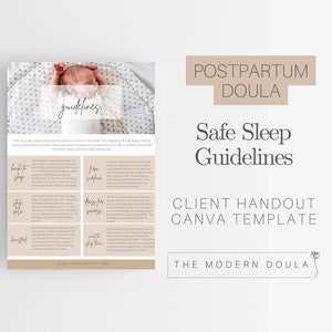 Folleto con pautas para un sueño seguro, folleto para el cliente de doula posparto, formularios para consultores de sueño, guía para el sueño del recién nacido, folleto sobre el sueño del bebé, doula de parto
