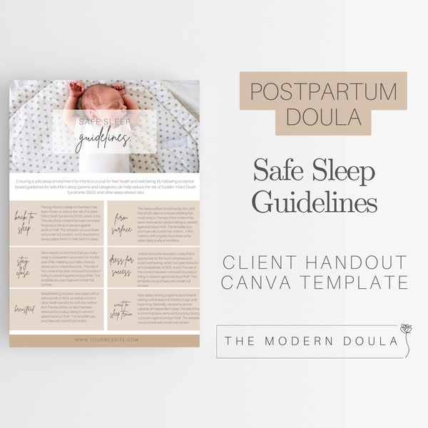 Safe Sleep Guidelines Handout, Postpartum Doula Client handout, Sleep Consultant forms, Newborn Sleep Guide, Baby Sleep Handout, Birth Doula