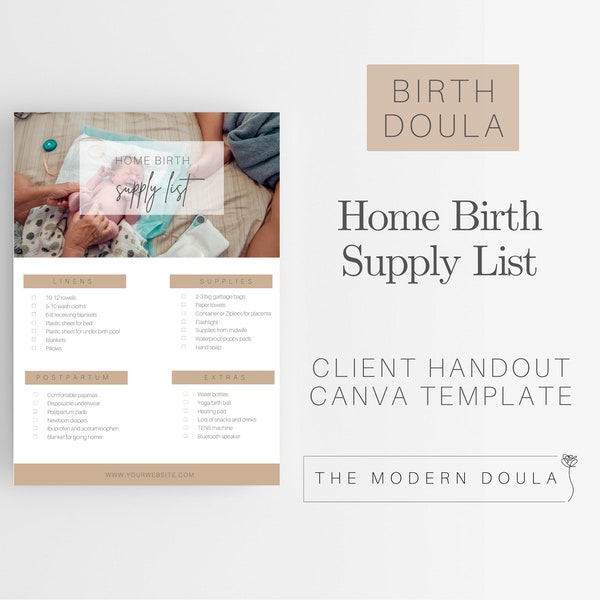 Home Birth Supply List, Editable Homebirth List, Labor and Delivery, Editable Doula Handout, Childbirth Education Resources, Birth Plan