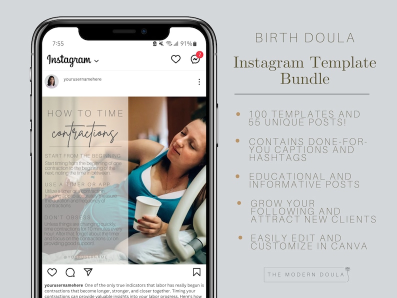 Birth Doula Instagram Templates, Doula Social Media Posts, Doula Instagram Templates, Editable Doula Social Media Posts, Doula Marketing image 3