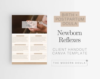 Neugeborenen Reflexes Kunden Handout, Post-partum Doula Kunden Dateien, druckbare Doula Form, Geburtserziehung, Neugeborenen Pflege Basics, Geburts-Doula