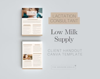 Kundenhandout mit geringer Milchversorgung, Laktationsreferenten-Formulare, IBBLC, Stillbildungswerkzeuge, bearbeitbare Postpartum-Doula-Canva-Vorlage