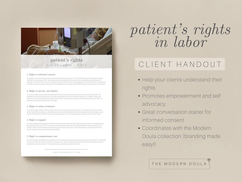 Patient/client Rights Image Patient's Rights During Labor, Birth Doula Client Handout, Editable ...
