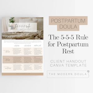 Postpartum Planning Handout, Doula Handout, Doula Forms, 5-5-5 Rule Handout
